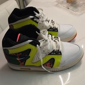 Nike White and Neon Green Men's High-Top Athletic Sneakers